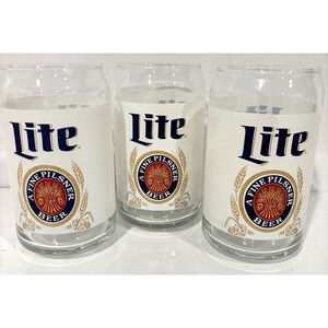 Vintage Miller Lite 16oz Can Shaped Beer Glasses Set of 3 Barware Man Cave Pint